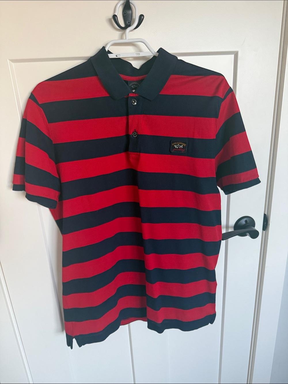 Paul & Shark Men's Red and Dark Navy Blue Striped Polo